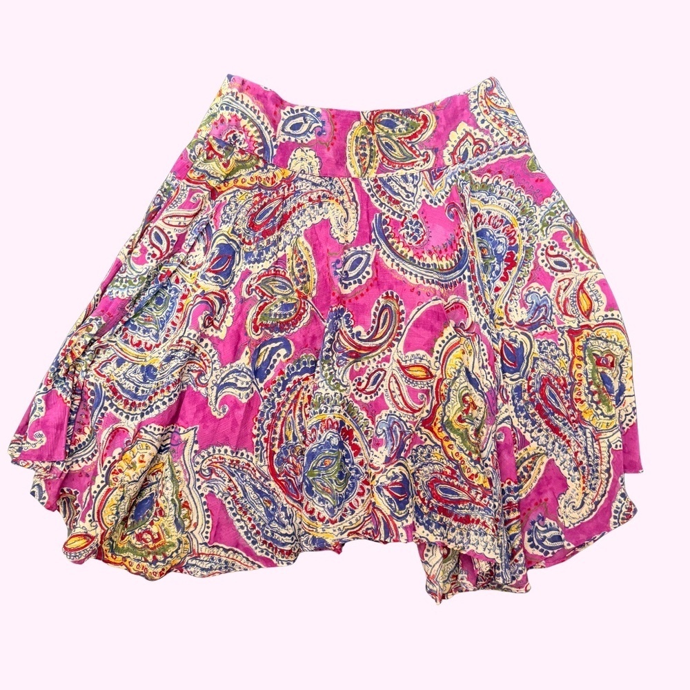 Ralph Lauren 100% Cotton Paisley Layered Asymmetrical Midi Skirt PM